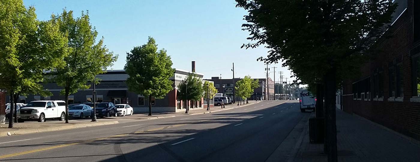 Business district in St Cloud, Benton County, MN