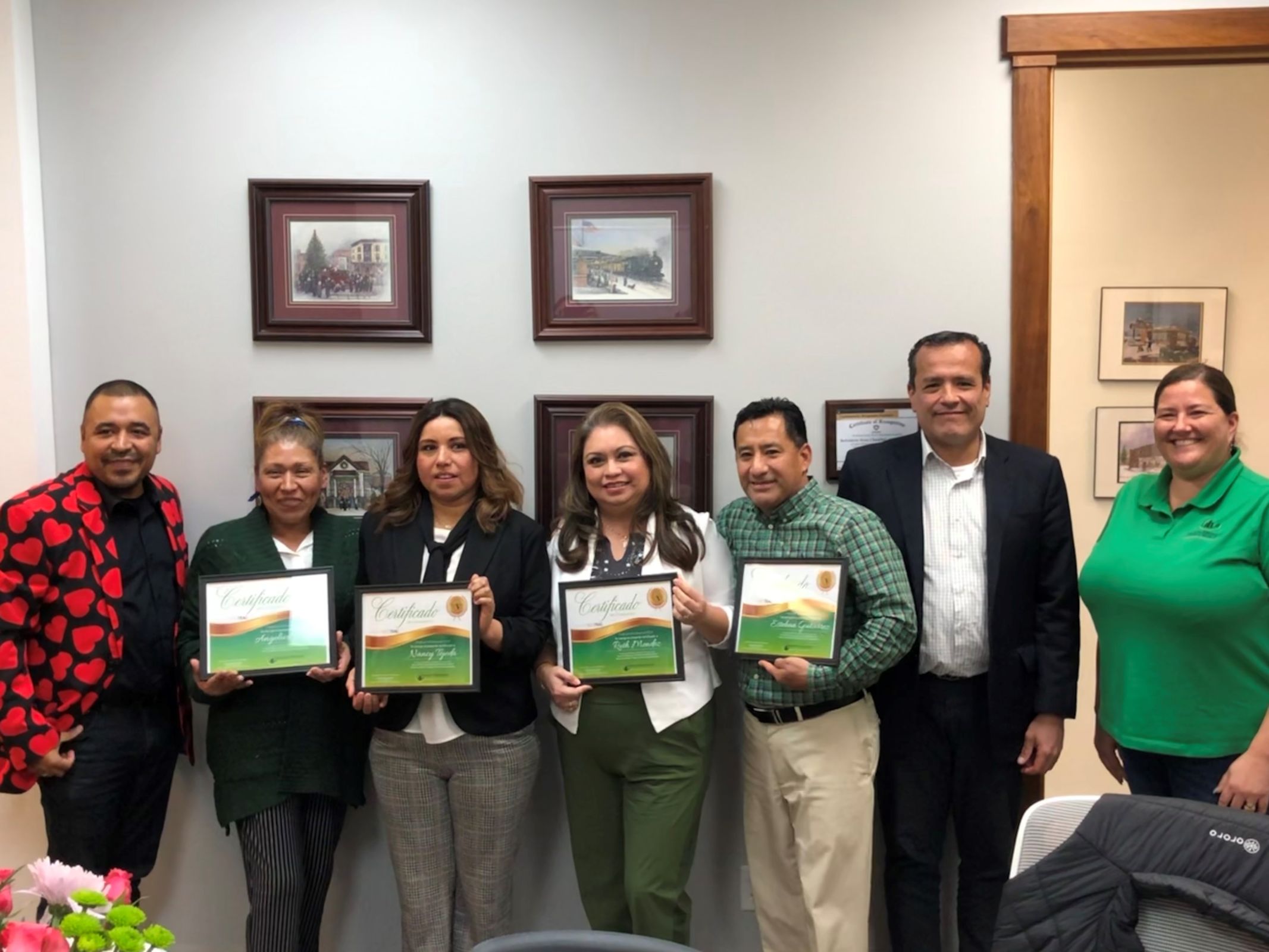 (L-R) Luis Gonzalez, Angelica Zarco, Nancy Tejeda, Ruth Mendez, Esteban Gutierrez, Amilkar Granados, & Heather Wick