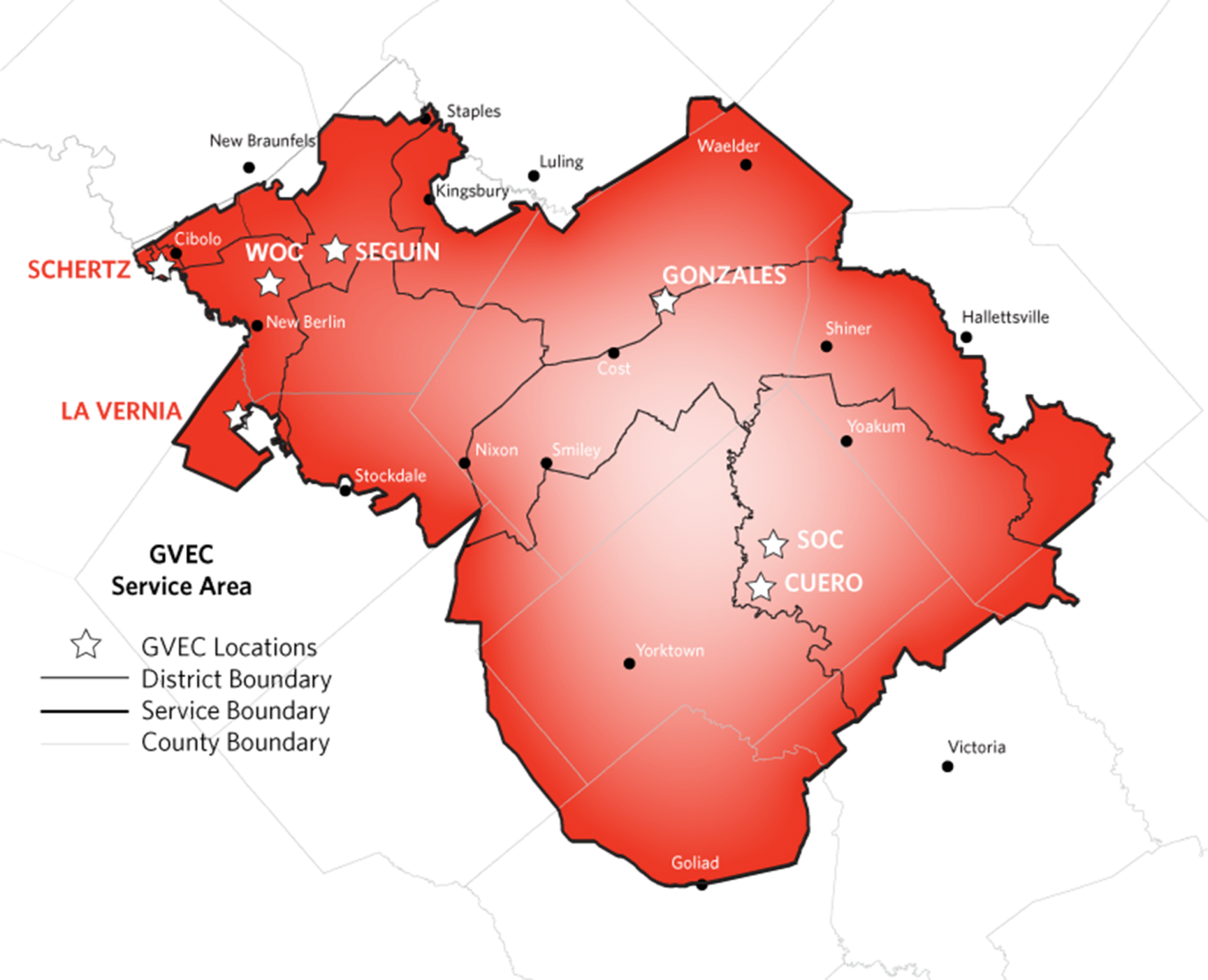 gvec area map in south central texas