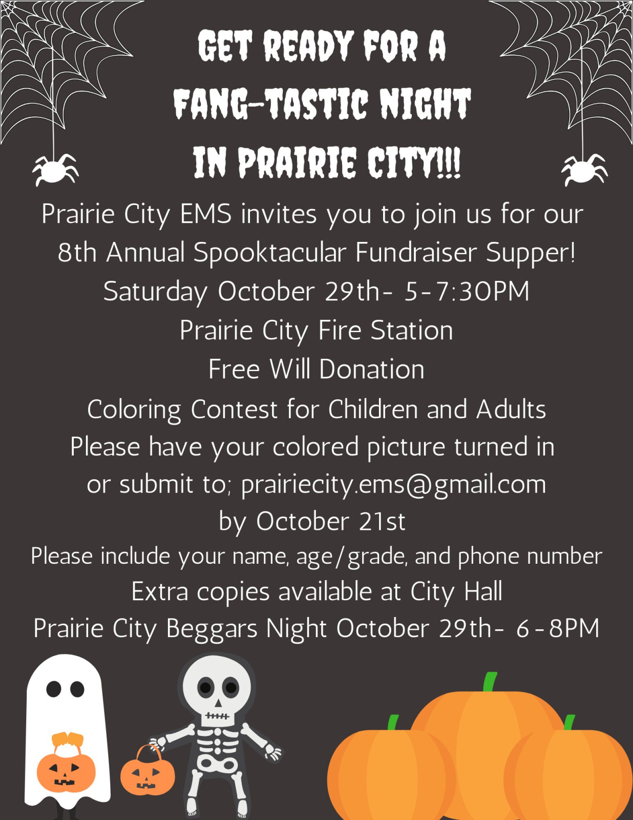 Event Promo Photo For Prairie City EMS 8th Annual Spooktacular Fundraiser Supper