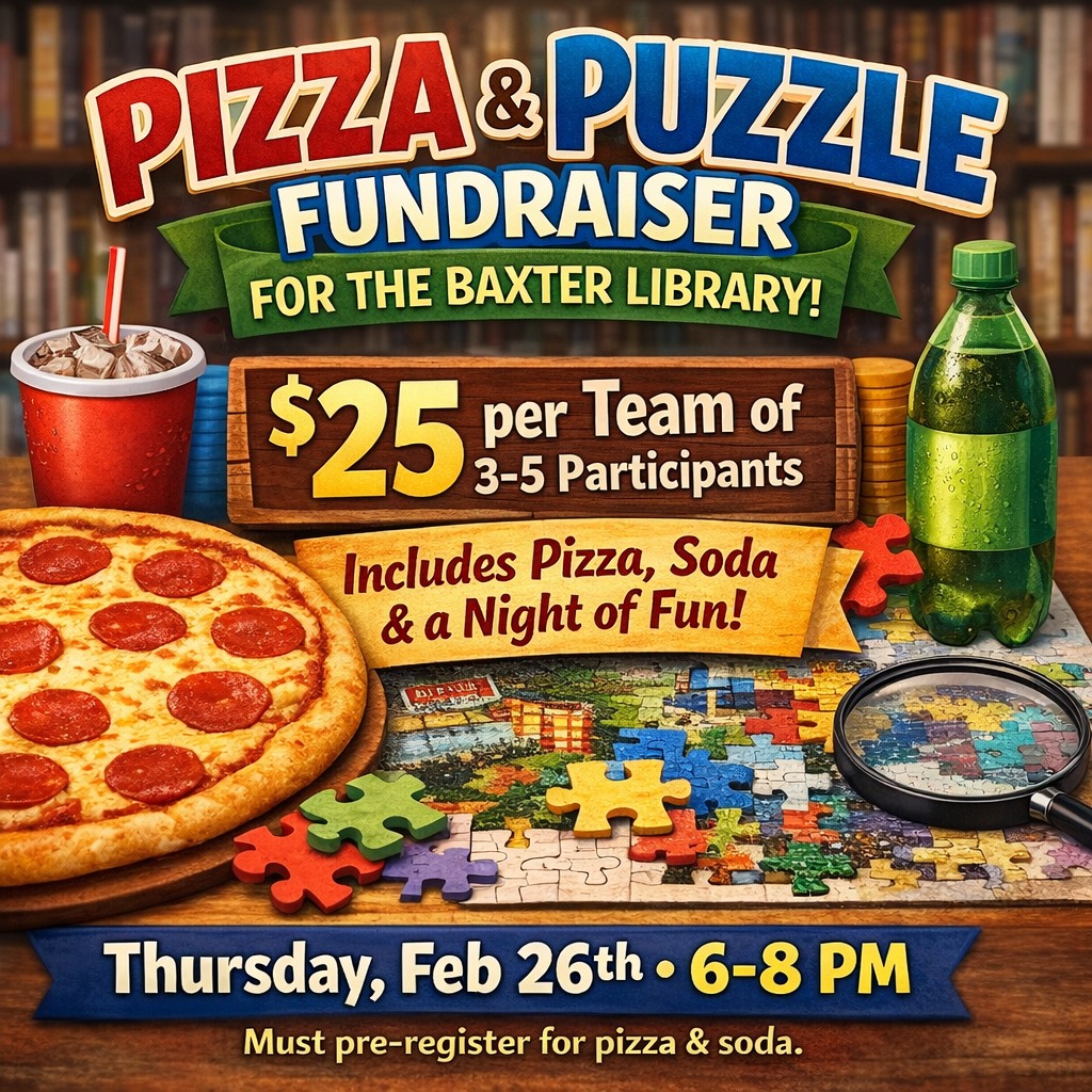 Event Promo Photo For Baxter Library Pizza and Puzzle Fundraiser