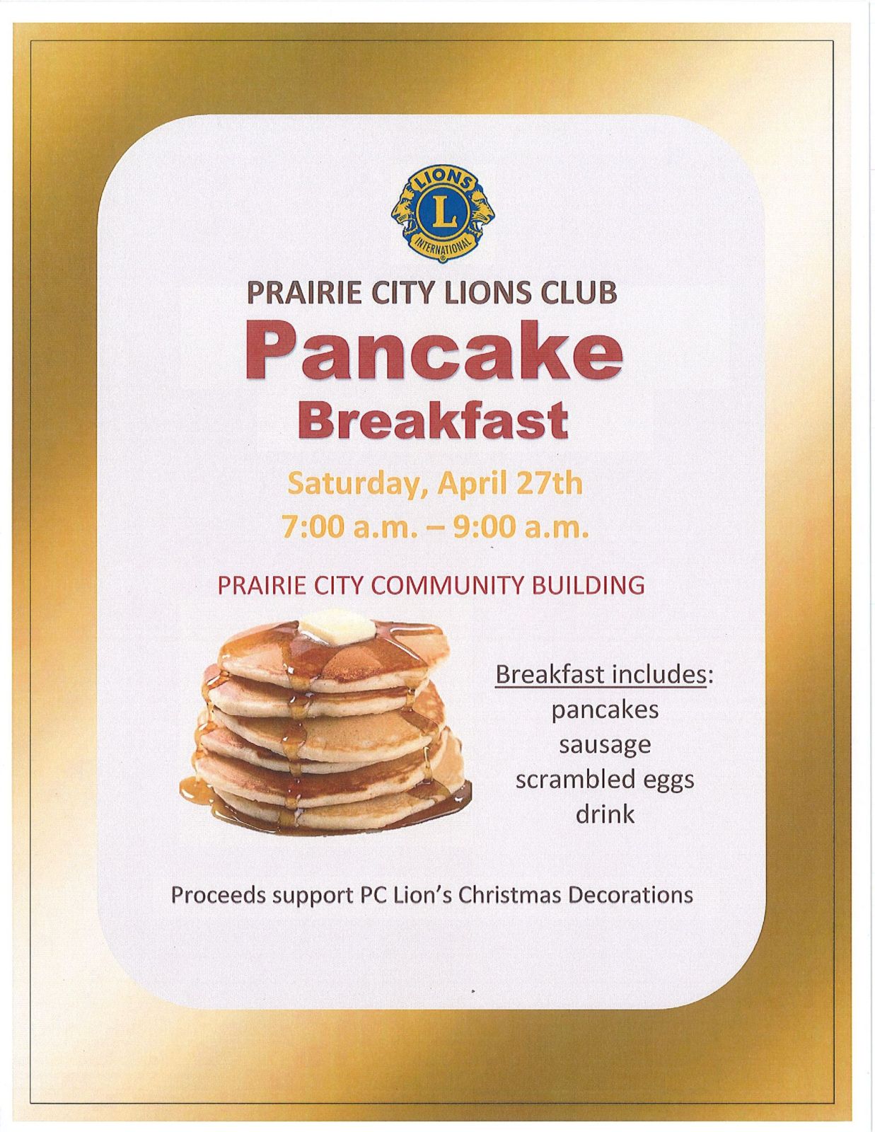 Event Promo Photo For Lions Club Pancake Breakfast benefitting the Lion's Club Christmas decorations