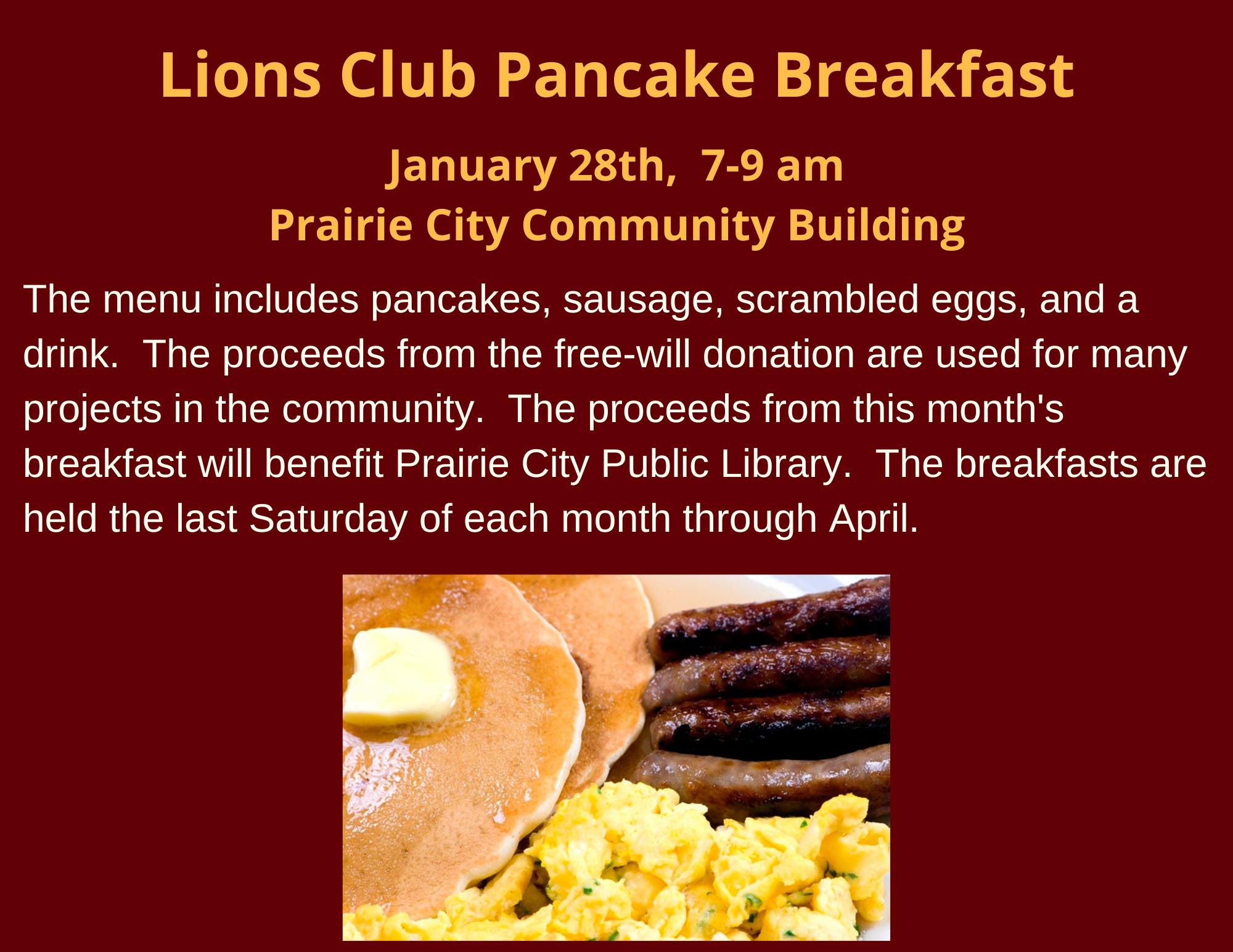 Event Promo Photo For Lions Club Pancake Breakfast benefitting the Prairie City Public Library