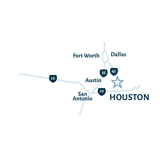 Image of Texas with an emphasis on Houston region.