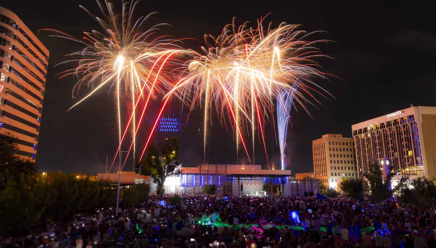 fireworks over Centenntial Park in Midland, TX