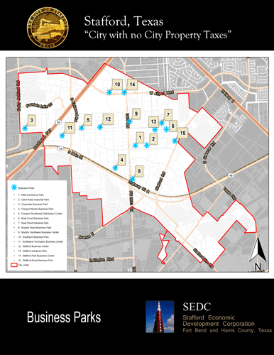 Stafford business and parks map