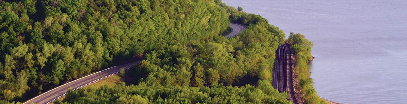 road and railroad through a forest