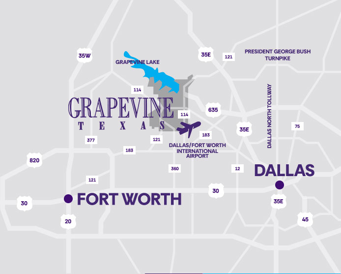 region map of Grapevine and the Dallas/Fort Worth metro area