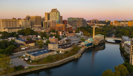 aerial view of Wilmington with the river in the foreground