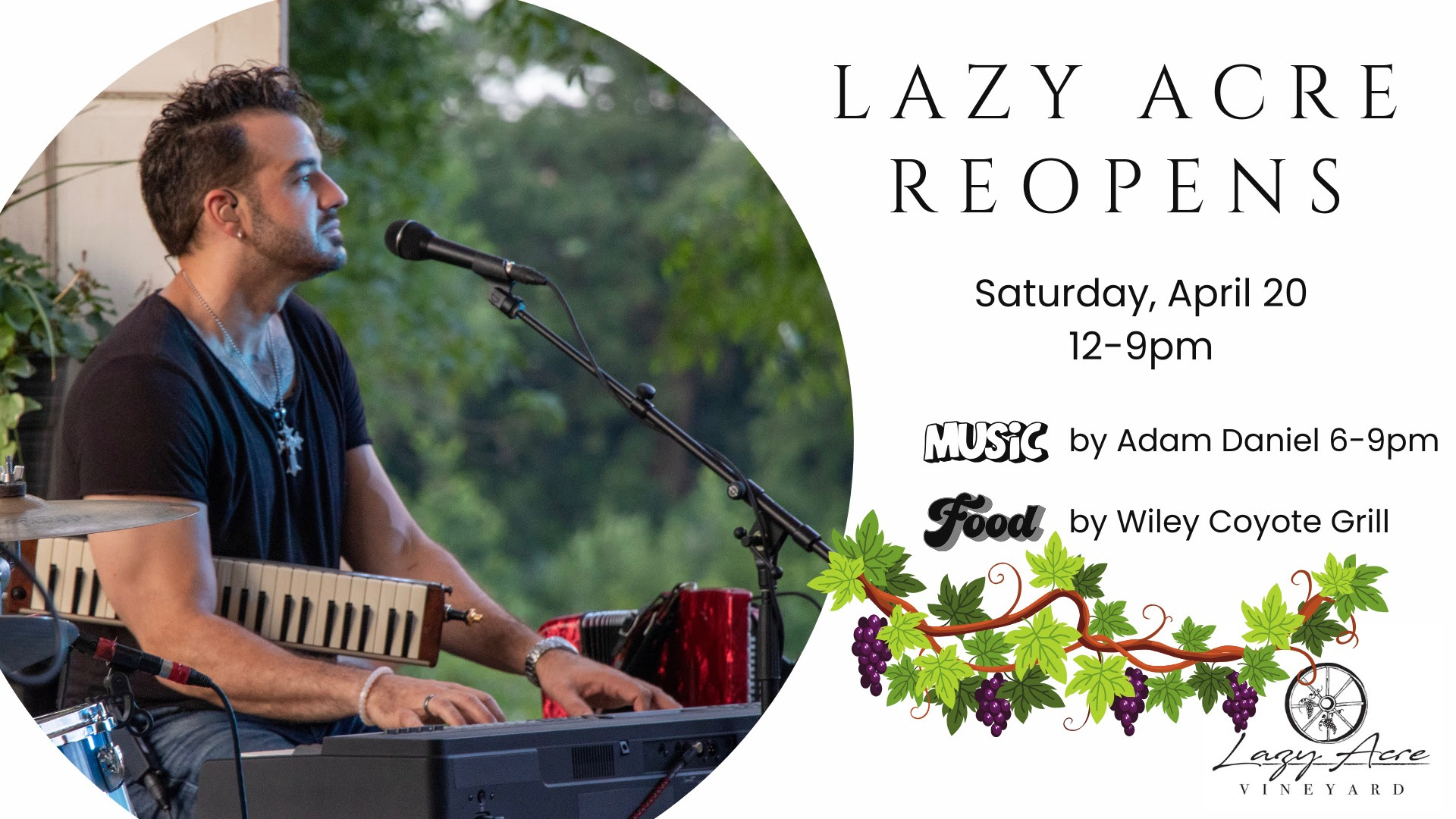 Event Promo Photo For Lazy Acre Winery Reopening