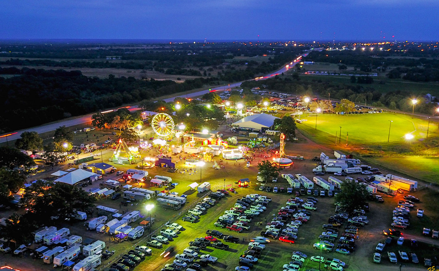 aerial view of fair midway in Giddings, TX