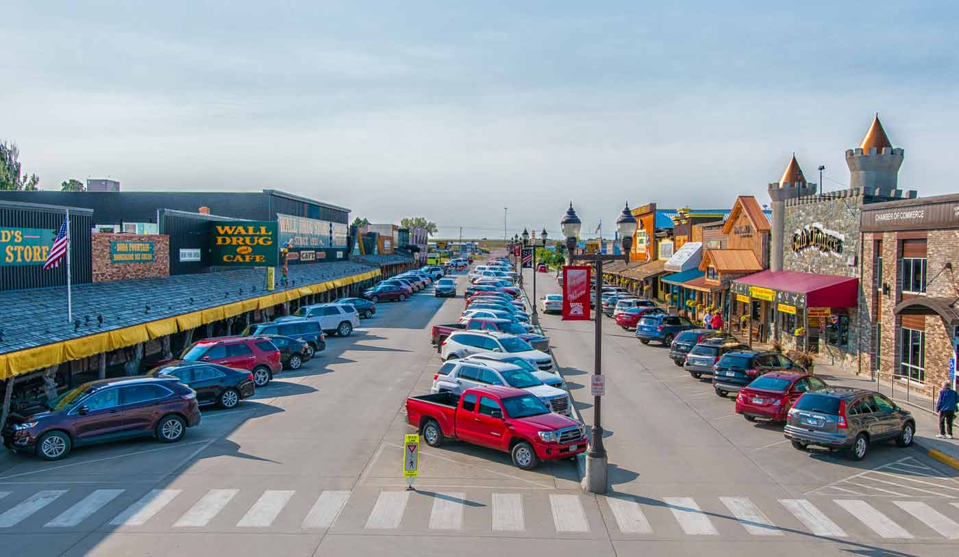cars lined up on main street Wall, SD
