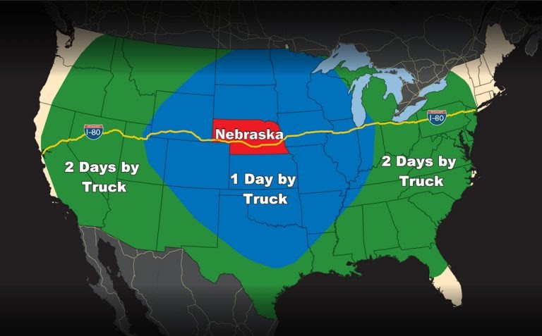 one and two day truck driving distances from Nebraska