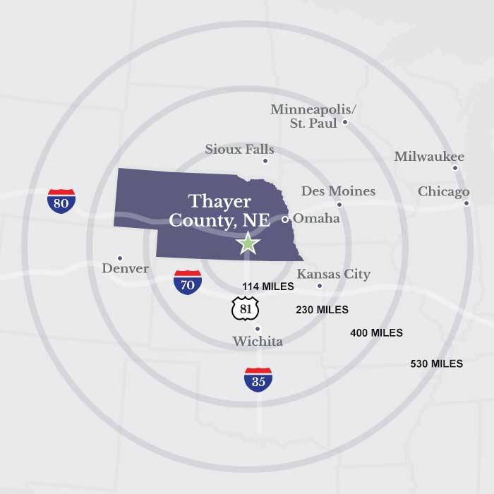 Nebraska map of Thayer County.