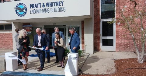 Click the Pratt & Whitney Engineering Building Unveiled at UConn slide photo to open