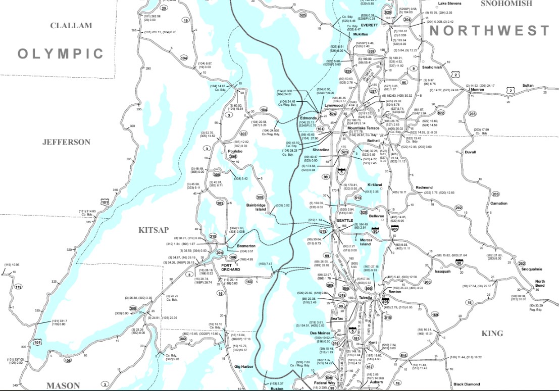 Washington State Road Map  - Puget Sound