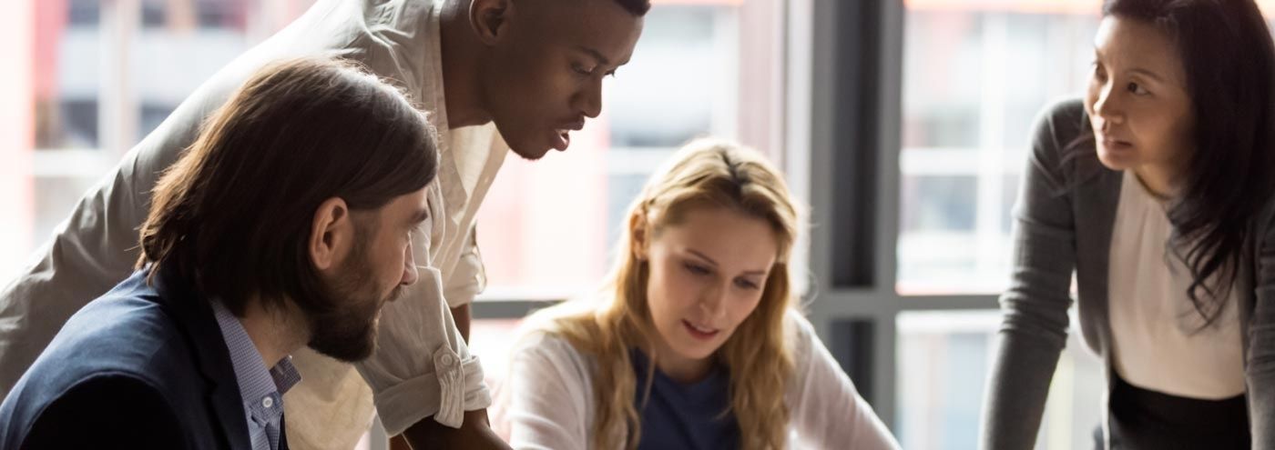 coworkers discussing a project