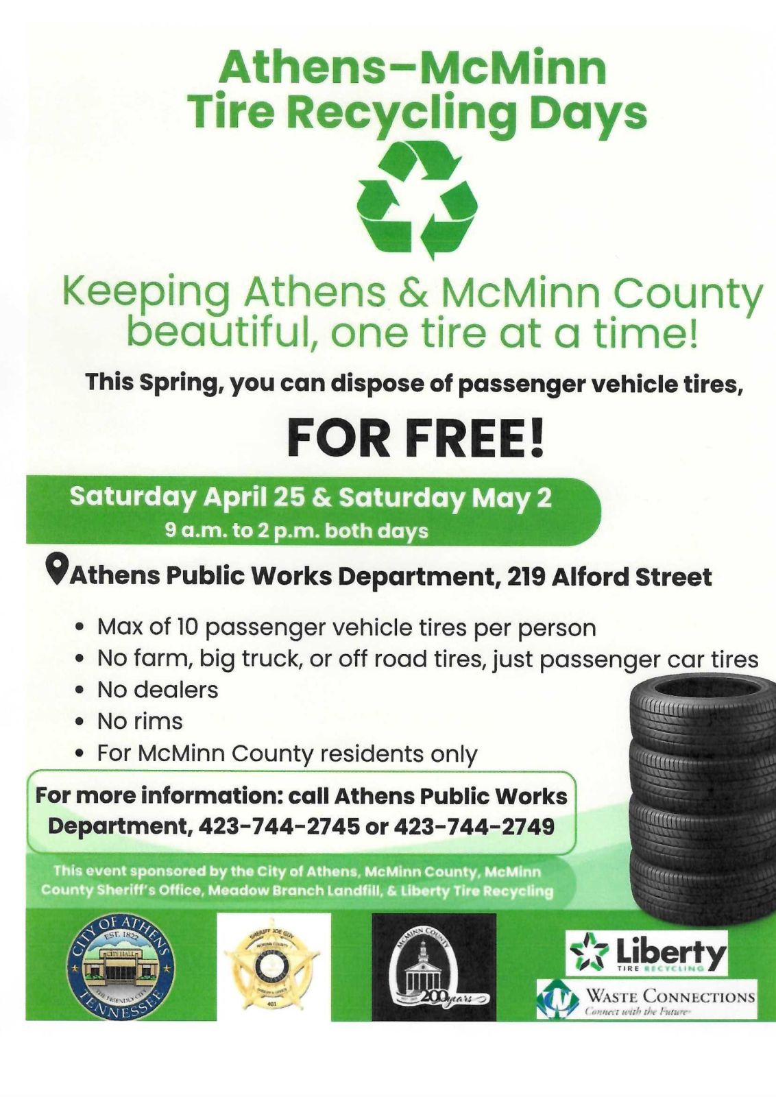 Tire Recycling Day April 25 & May 2