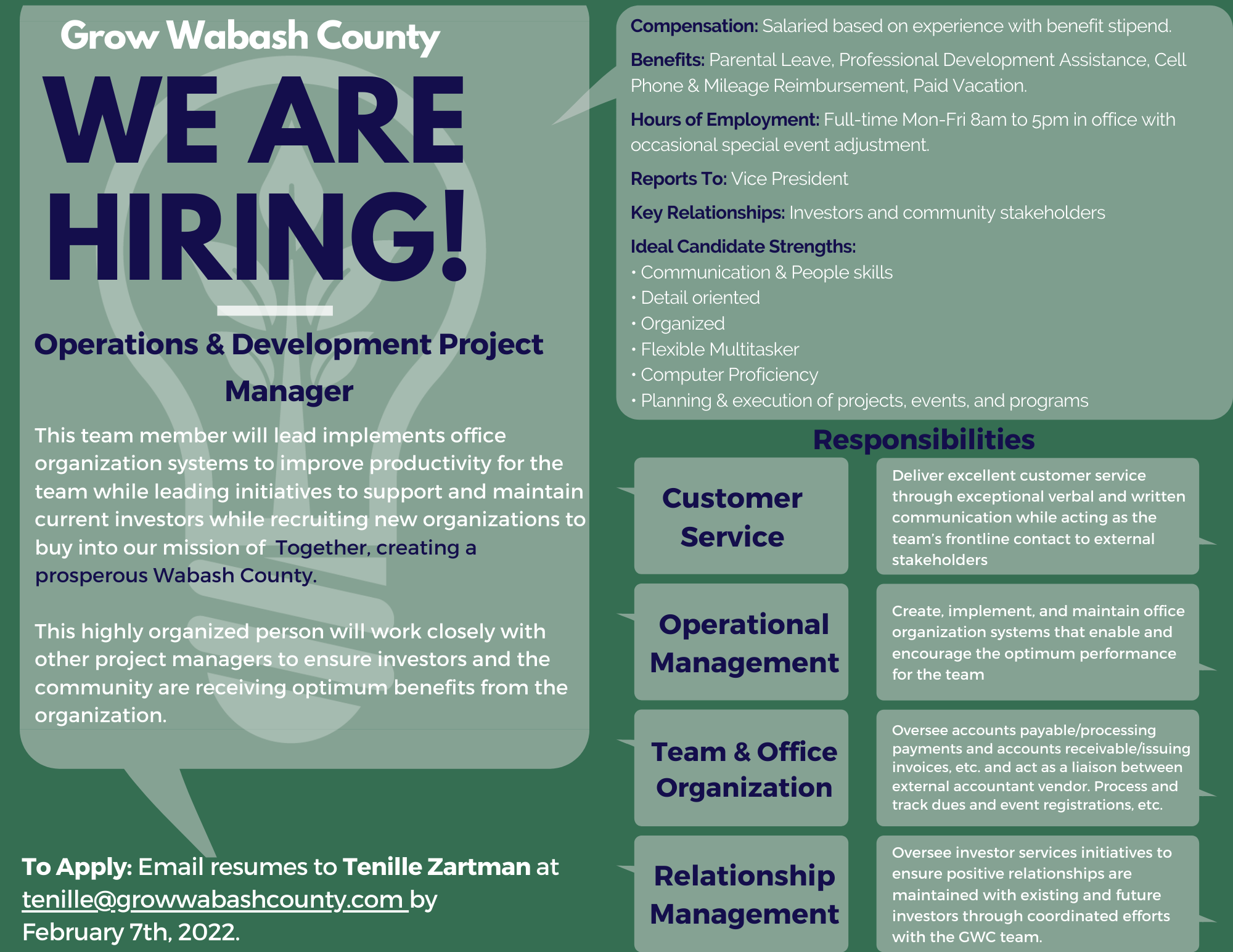 GWC accepting applicants for Operations and Development Project Manager position Main Photo