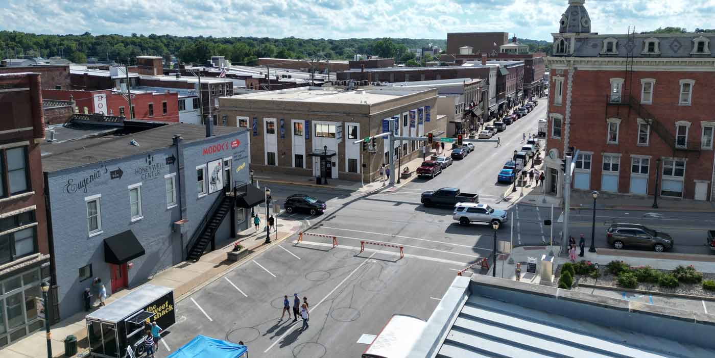 elevated view of Wabash County, IN business district