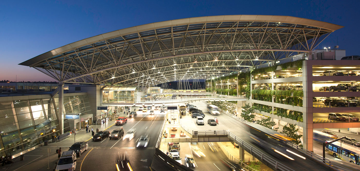 Portland International Airport at dusk.