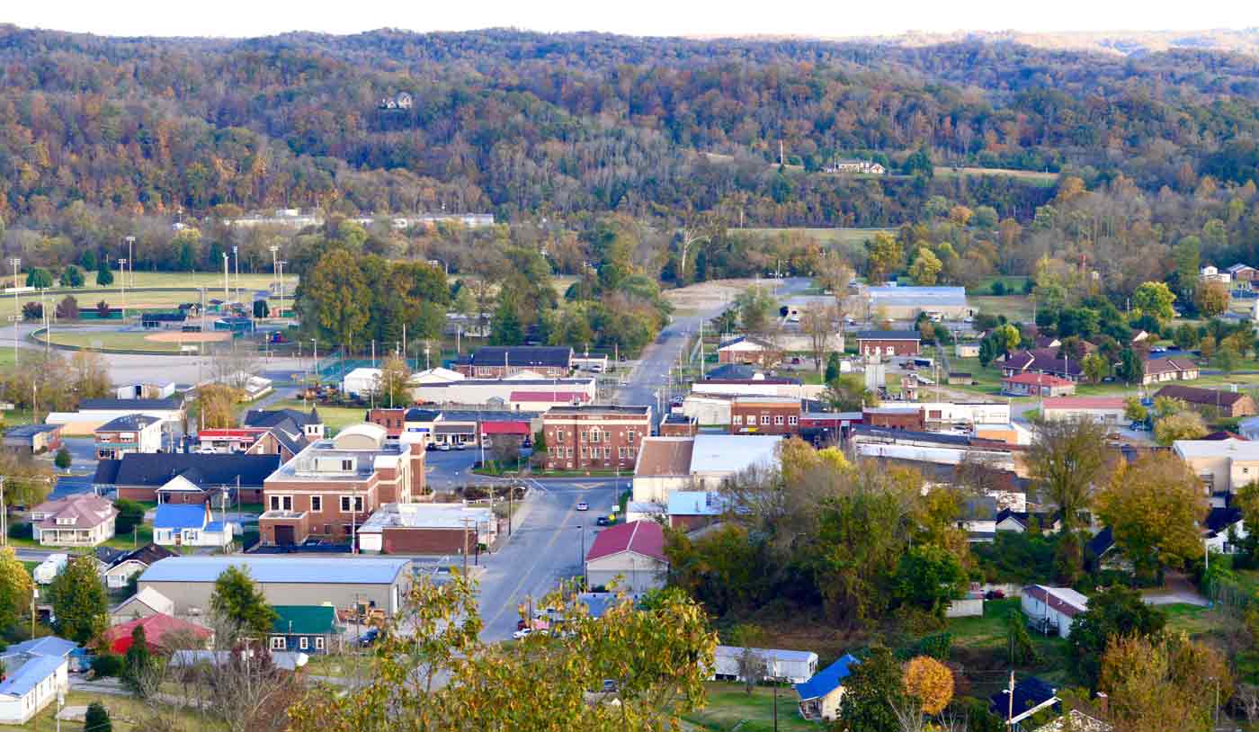 Aerial view of Burkesville, KY downtown
