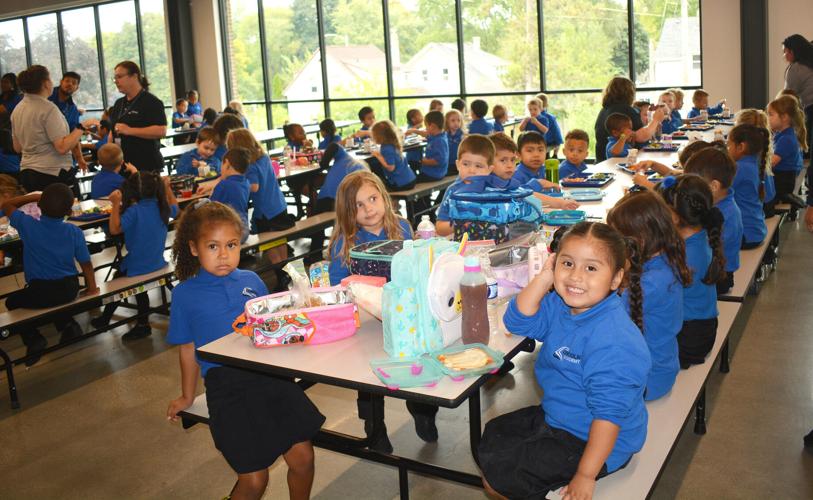 Lincoln Academy student enjoy lunch in the new cafeteria which is part of a new addition on the east side of the school. The Lincoln Academy recently added other spaces for learning labs, locker space and more thanks to the new two story addition.