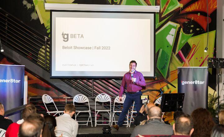 gBETA Beloit Director Anthony Swindell introduces the fall showcase in 2022. The gBETA Sixth Annual Showcase will be held Dec. 13 at IronTek in downtown Beloit.  Photo provided
