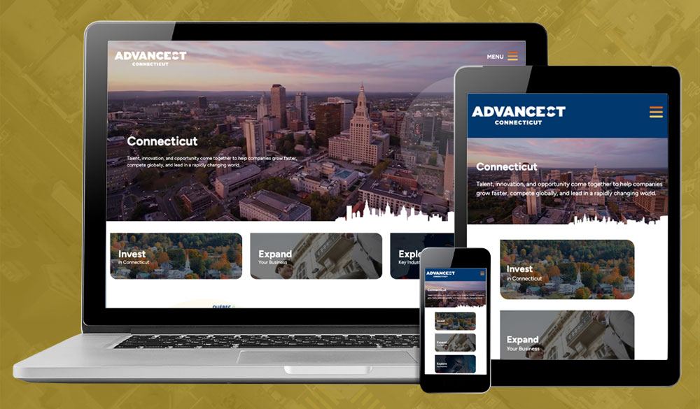 AdvanceCT homepage on various screen sizes