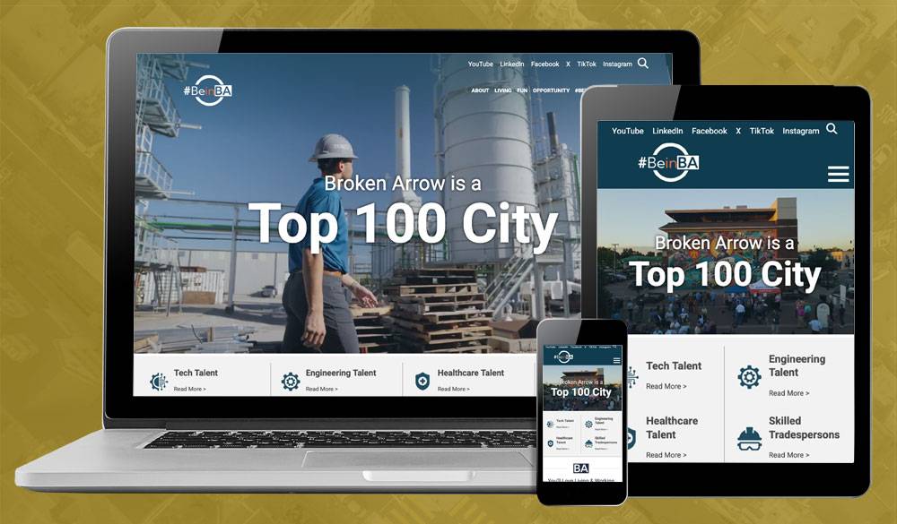 Broken Arrow homepage shown on multiple screen sizes