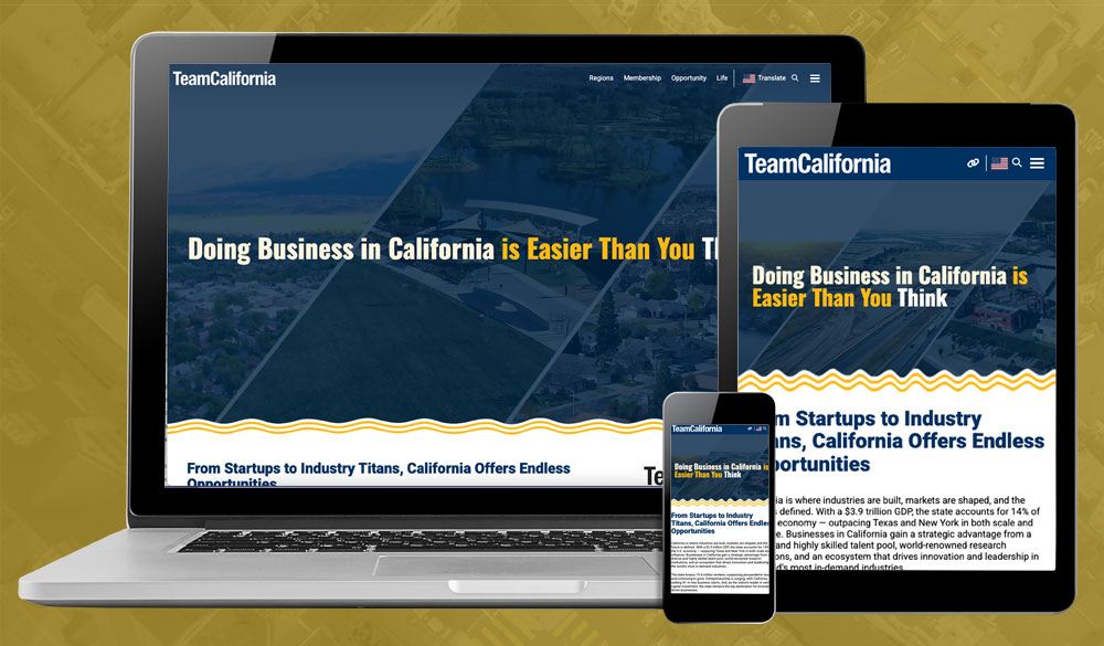TeamCA homepage shown on multiple screen sizes