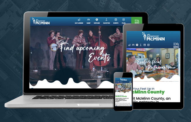 Discover McMinn (TN) website homepage shown on multiple screen sizes