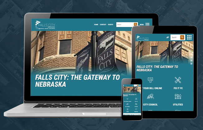 City of Falls City, NE website homepage on multiple screen sizes