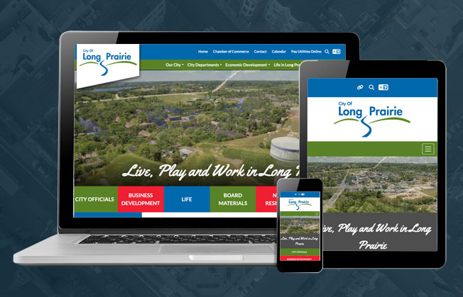 Long Prairie, MN website homepage on multiple screen sizes