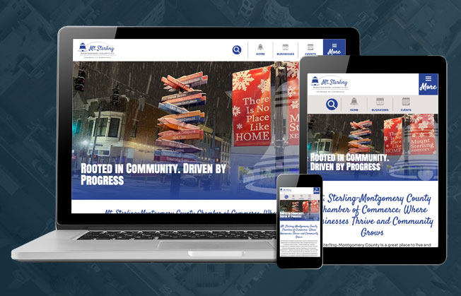 Mt Sterling-Montgomery County (KY) Chamber of Commerce  website homepage on multiple screen sizes