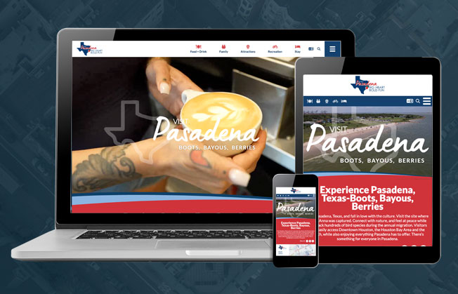 Visit Pasadena homepage shown on multiple screen sizes