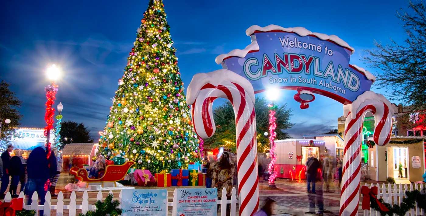 Festive entrance to Candyland on the Square