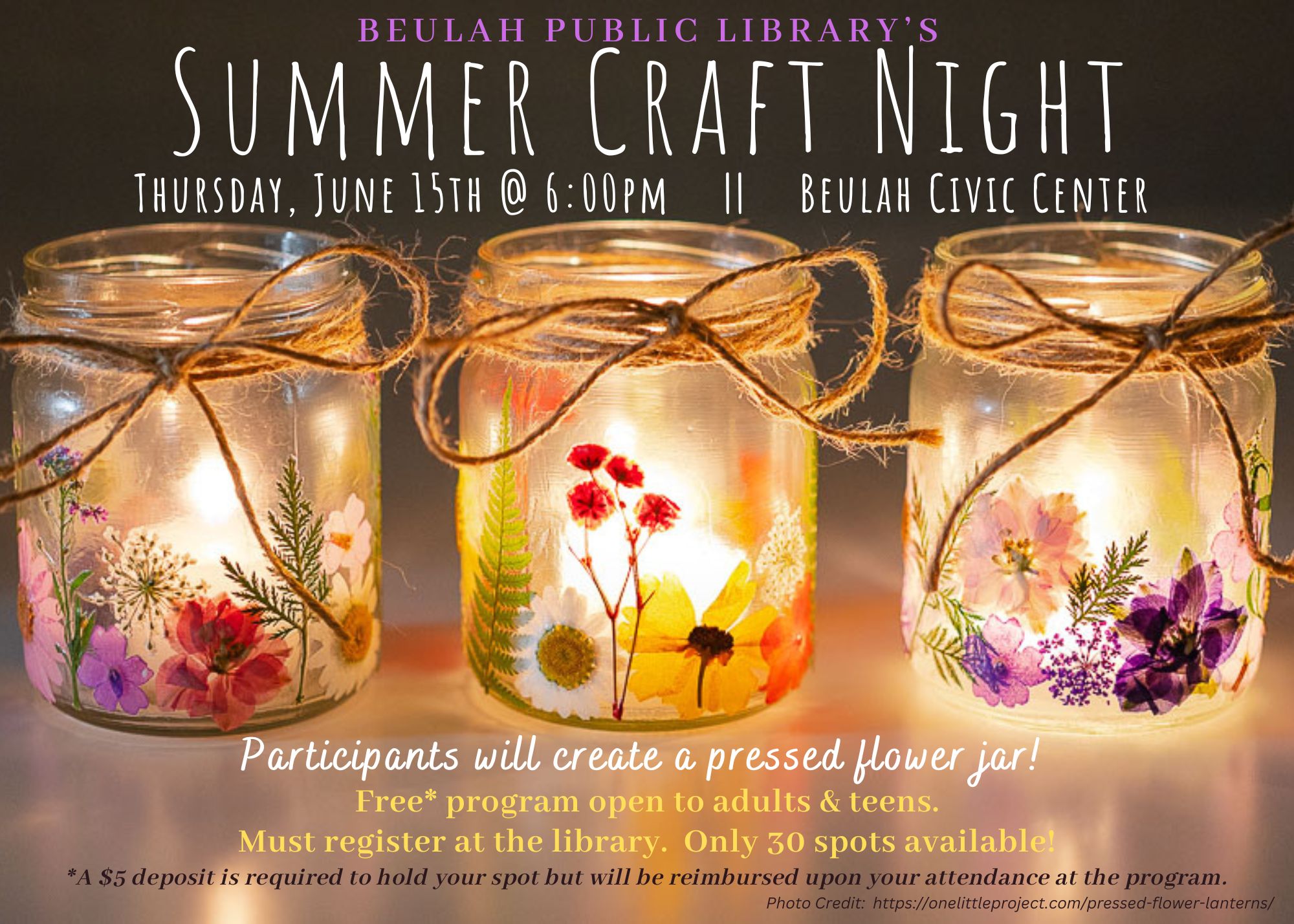 Event Promo Photo For Beulah Public Library's Summer Craft Night