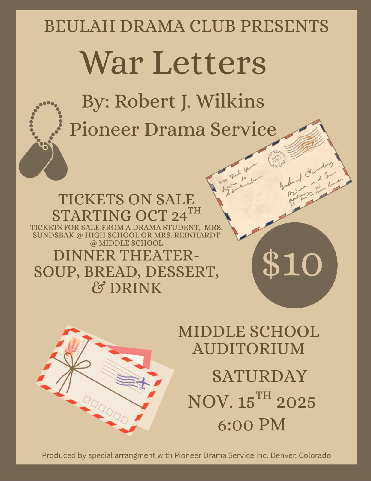 Event Promo Photo For "War Letters"  play presented by Beulah Drama Club