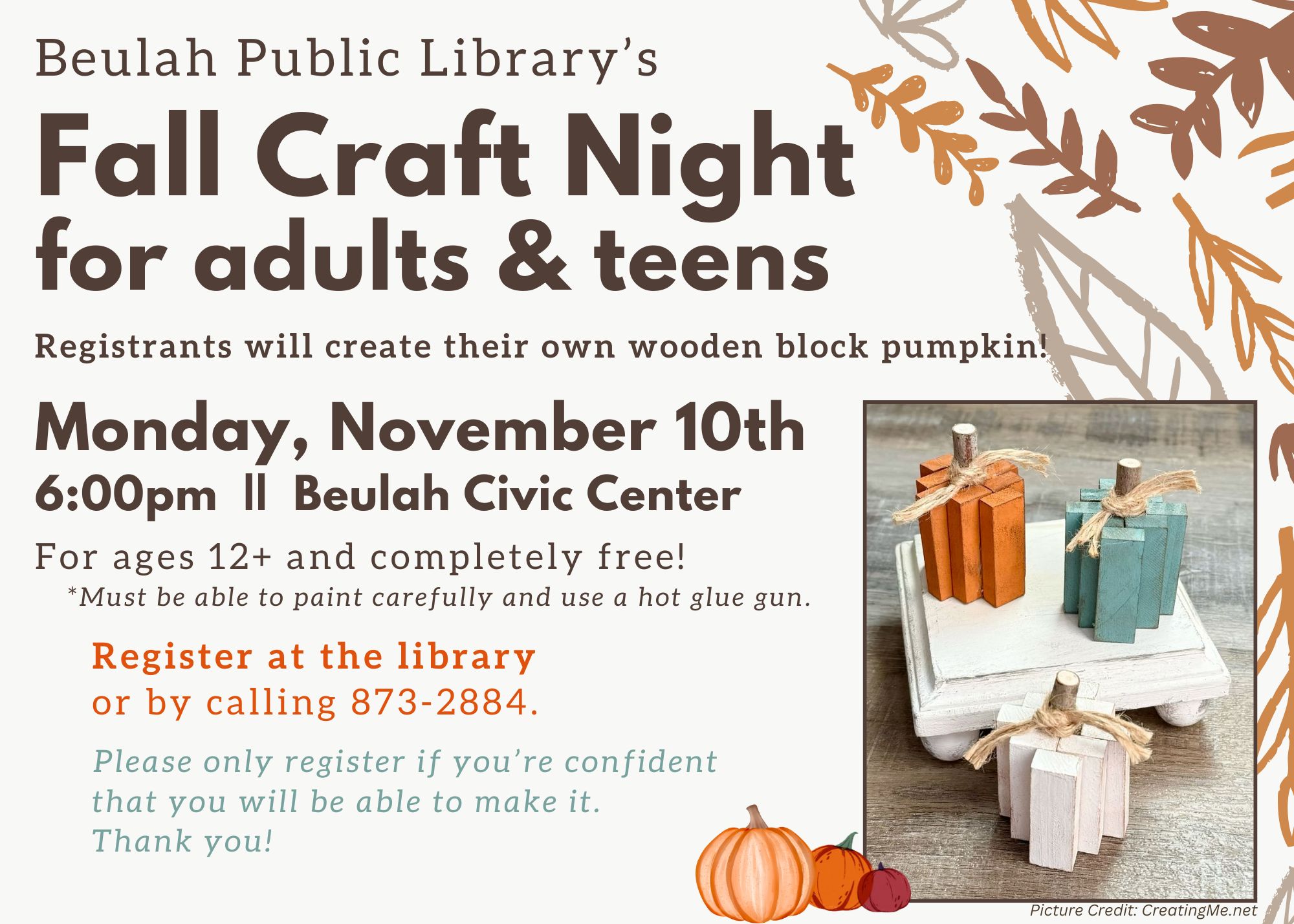 Event Promo Photo For Fall Craft Night for adults and teens