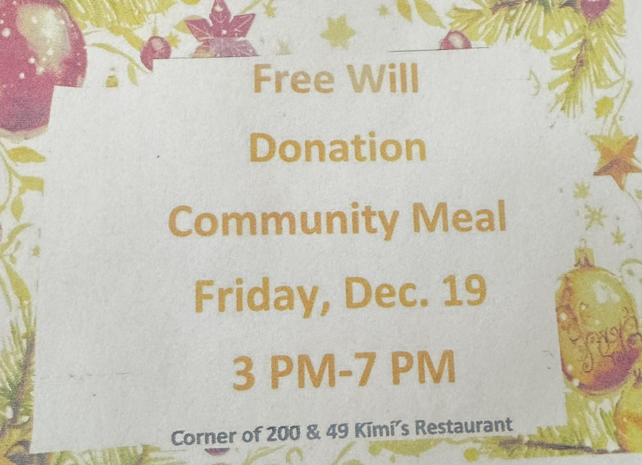 Community Meal at Kimi's - Free Will Donation Photo - Click Here to See