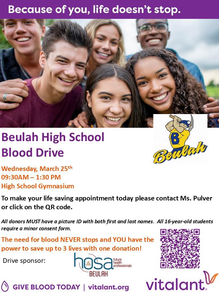 Event Promo Photo For Blood Drive at Beulah High School Gymnasium