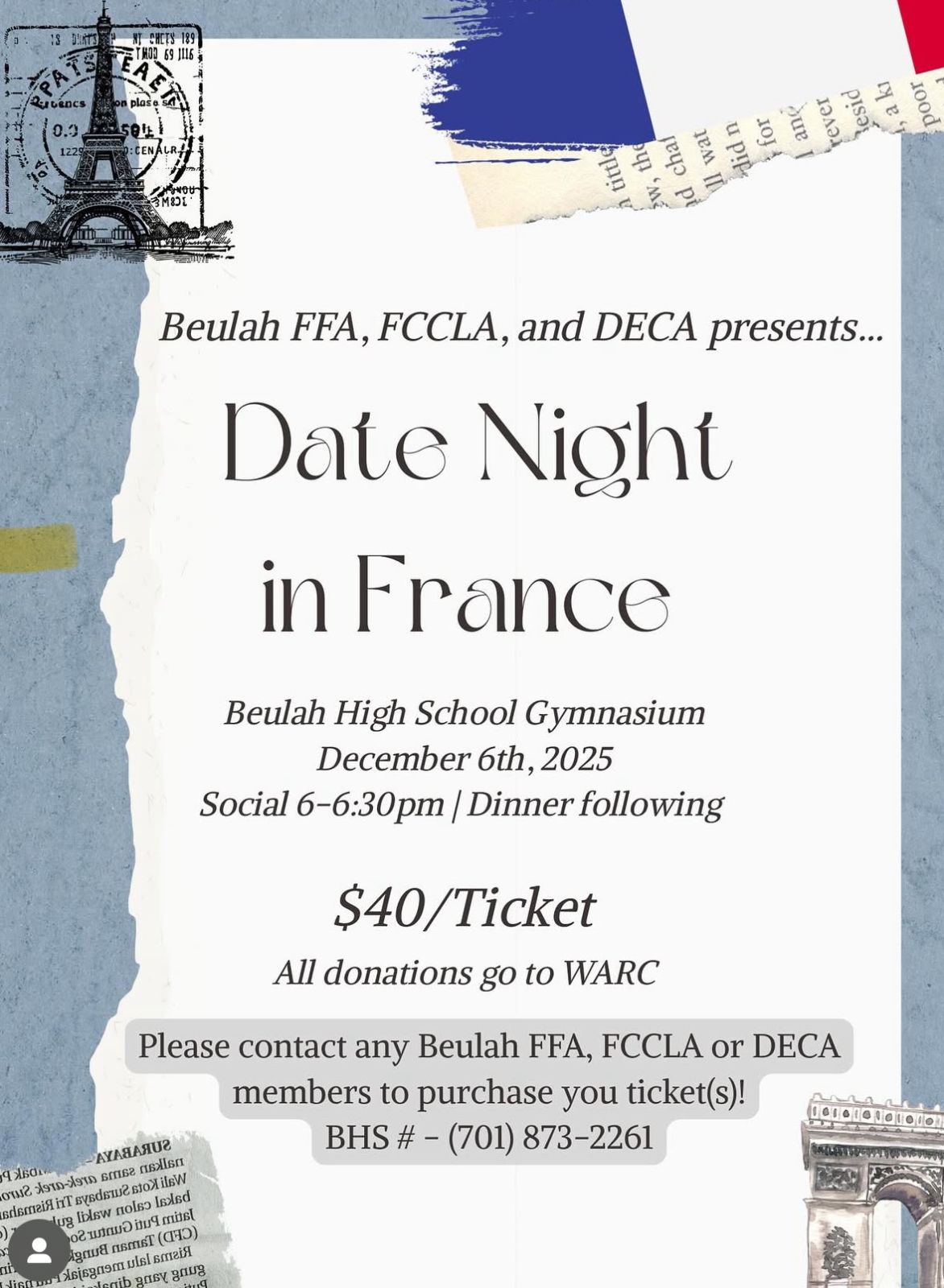 Event Promo Photo For Date Night in France at Beulah High School