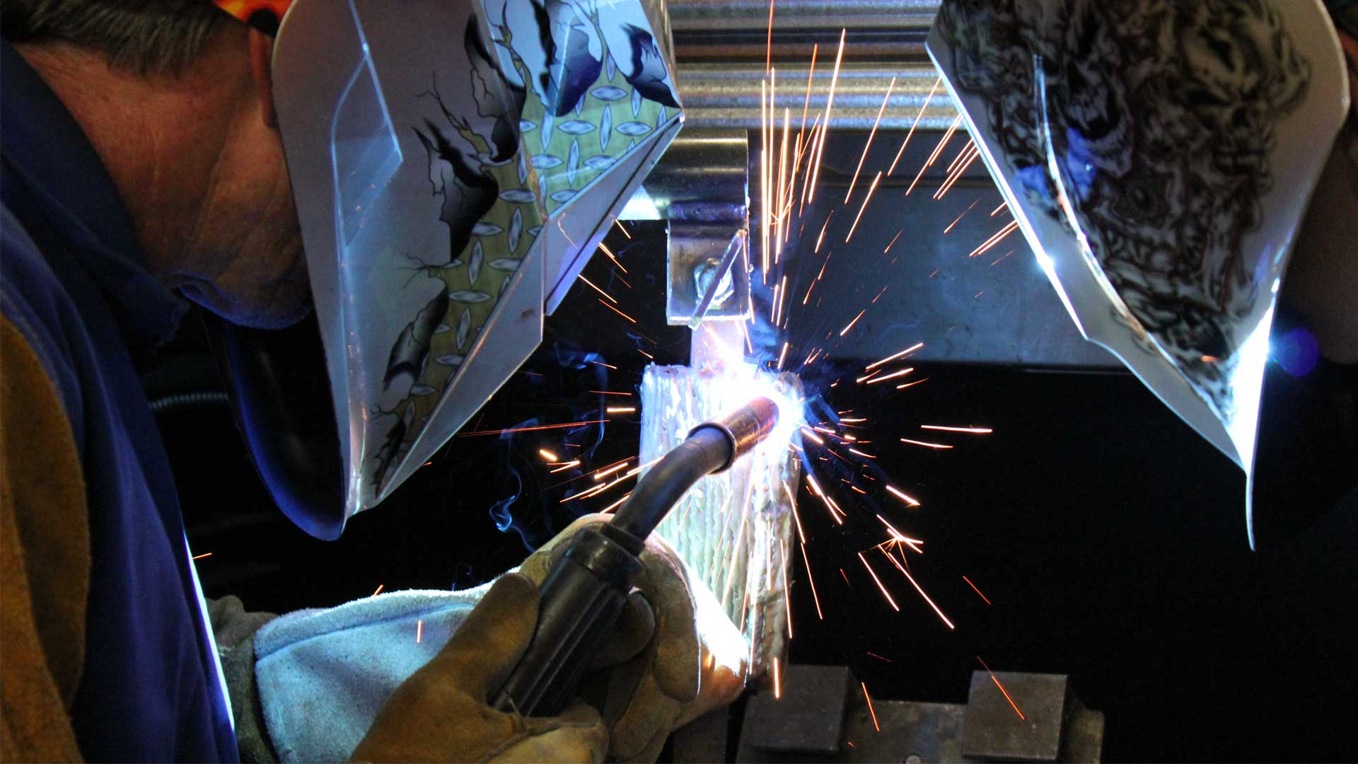 Closeup of welder at Mojave Community College