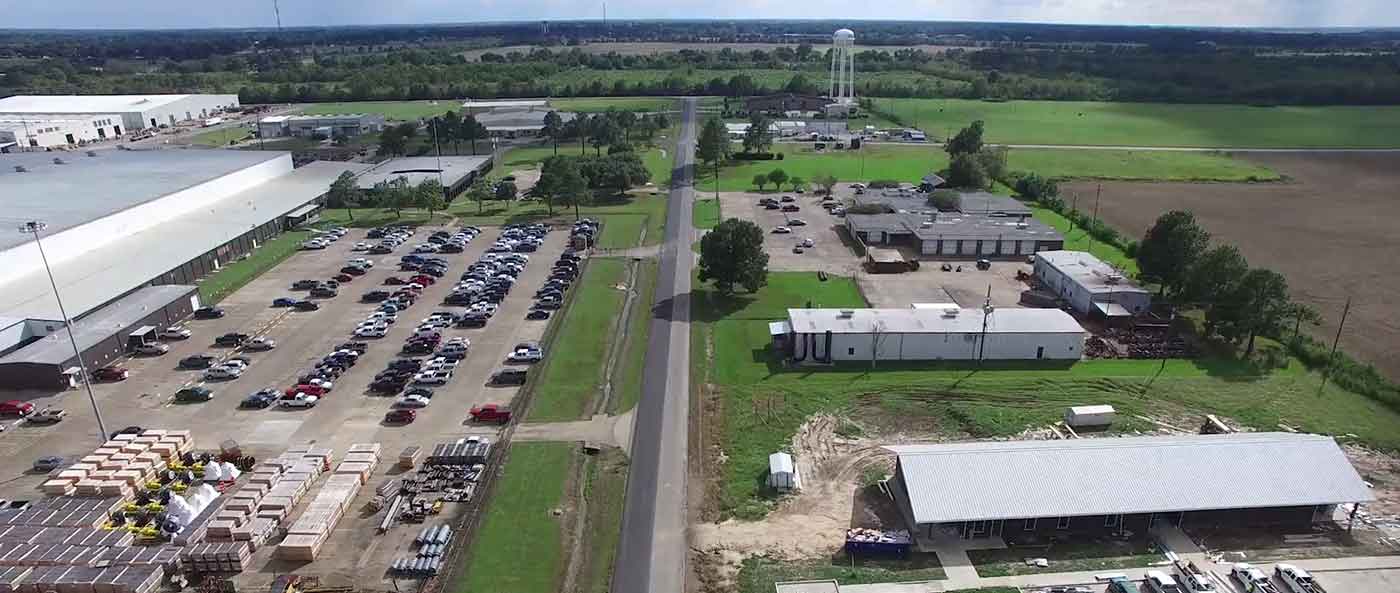 drone view of industrial park and water tower