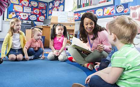 Teacher engaging with young students