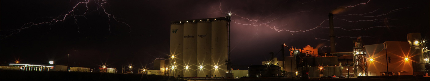 buildings, silo at night with lightening