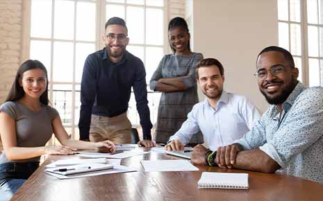 Happy diverse workers