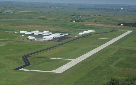The image shows an aerial view of Mandan Regional Airport – Lawler Field (formerly Mandan Municipal Airport) located in Mandan, North Dakota.