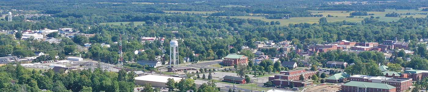 aerial view of water tower and town